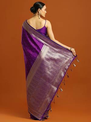 Purple women woven design zari festive banarasi saree 2