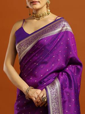 Purple women woven design zari festive banarasi saree 5
