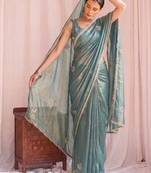 Teal embroidered tissue designer saree