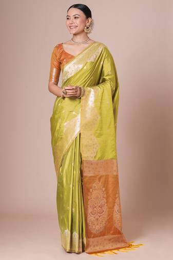 Yellow banarasi woven design saree with blouse