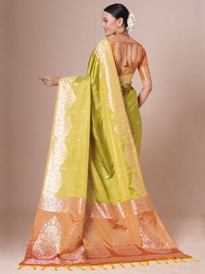 Yellow banarasi woven design saree with blouse 3