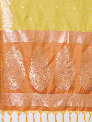 Yellow banarasi woven design saree with blouse 5