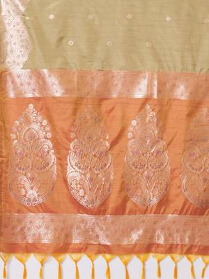 Beige banarasi woven design saree with blouse 5
