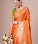 Orange ethnic motifs zari banarasi saree