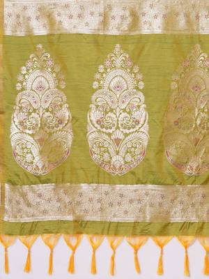 Orange ethnic motifs zari banarasi saree 5