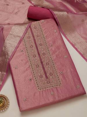 floral embroidered sequinned unstitched dress material 1