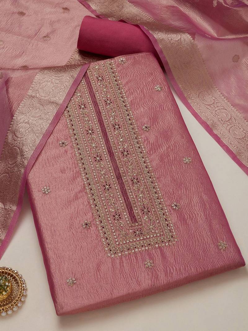 floral embroidered sequinned unstitched dress material