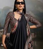 Black ethnic ajrak printed festive wear saree with matching blouse