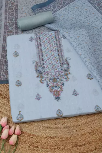 printed linen unstitched dress material