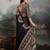 Black ethnic ajrak printed festive wear saree with matching blouse