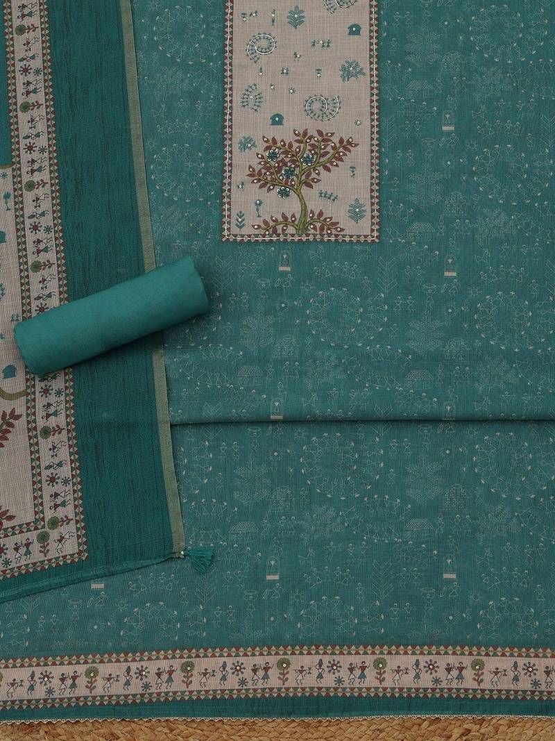printed linen unstitched dress material
