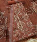 floral printed beads and stones linen unstitched dress material