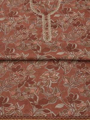 floral printed beads and stones linen unstitched dress material 3