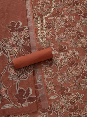 floral printed beads and stones linen unstitched dress material 4