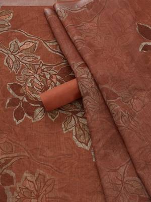 floral printed beads and stones linen unstitched dress material 5