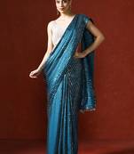 Blue embellished sequinned saree with blouse