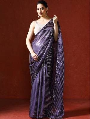Purple embellished sequinned saree with blouse 1
