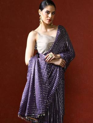 Purple embellished sequinned saree with blouse 2