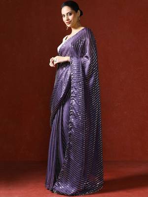 Purple embellished sequinned saree with blouse 3