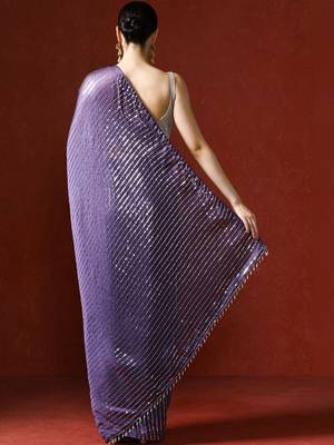Purple embellished sequinned saree with blouse 4