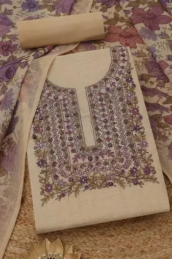 embroidered linen unstitched dress material