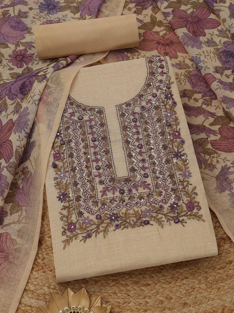 embroidered linen unstitched dress material