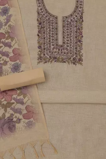 embroidered linen unstitched dress material