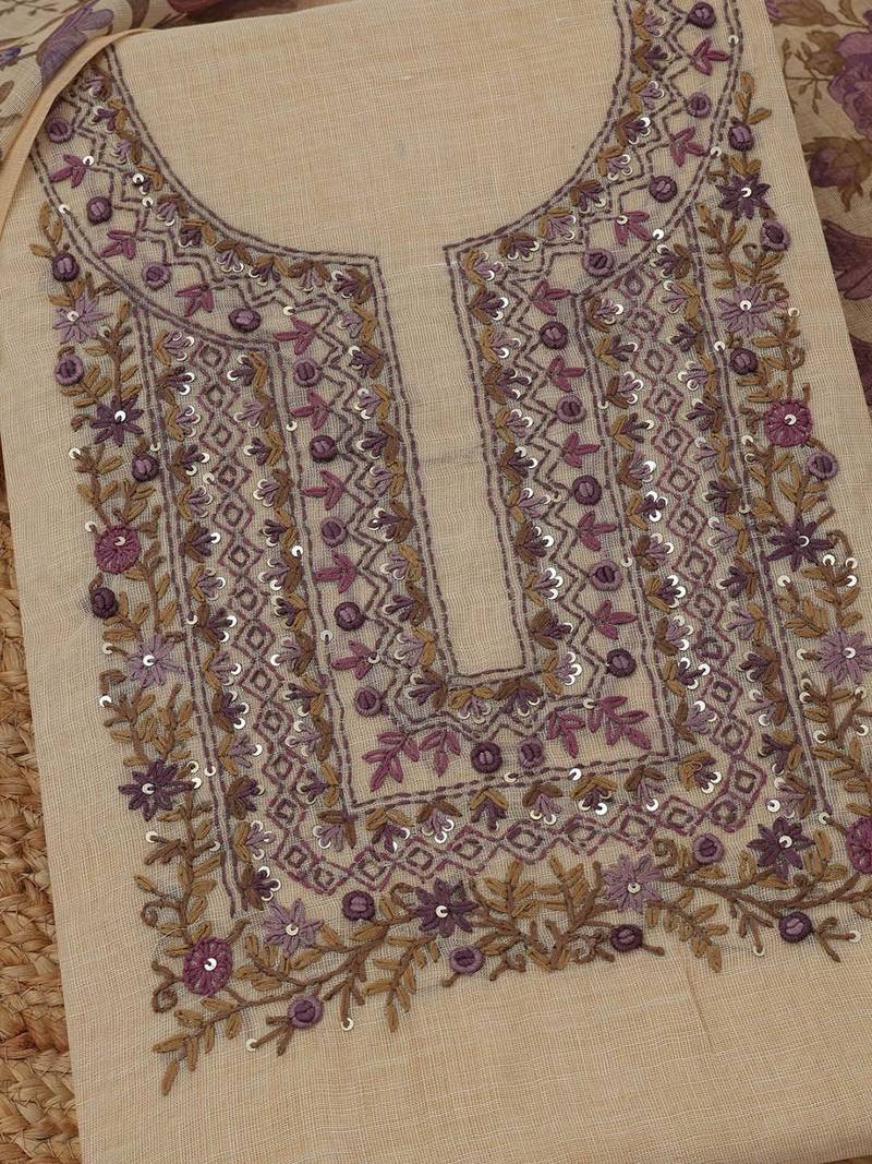embroidered linen unstitched dress material