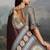 Brown ajrak satin block print saree with blouse piece
