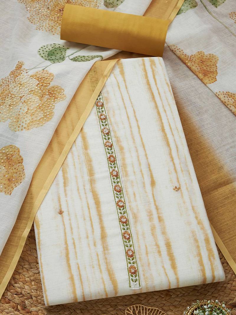 tie & dyed linen unstitched dress material