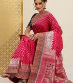 Pink fuchsia pink & silver ethnic motifs sequinned jashn banarasi saree