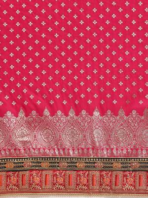 Pink fuchsia pink & silver ethnic motifs sequinned jashn banarasi saree 4
