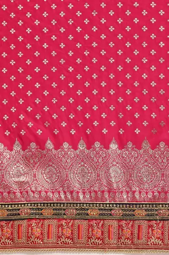 Pink fuchsia pink & silver ethnic motifs sequinned jashn banarasi saree