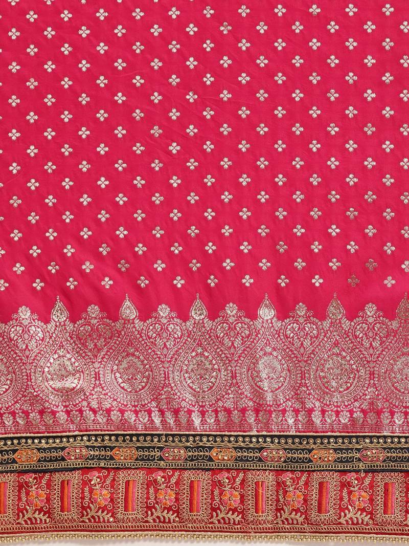 Pink fuchsia pink & silver ethnic motifs sequinned jashn banarasi saree