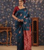Turquoise ethnic woven design banarasi saree