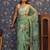 Sea green floral printed embroidered organza saree