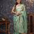 Sea green floral printed embroidered organza saree