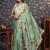 Sea green floral printed embroidered organza saree