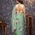 Sea green floral printed embroidered organza saree