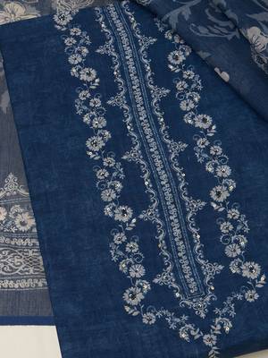 floral printed sequinned linen unstitched dress material 2