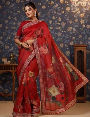 Maroon embroidered organza saree 3