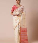 Off white ethnic motif woven design banarasi silk saree
