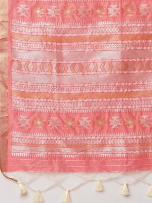 Off white ethnic motif woven design banarasi silk saree 5