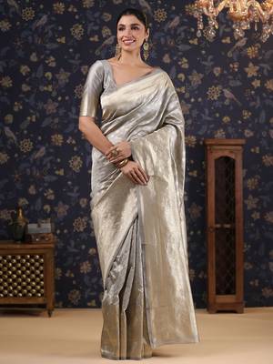Cream woven design banarasi saree 1