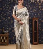 Cream woven design banarasi saree