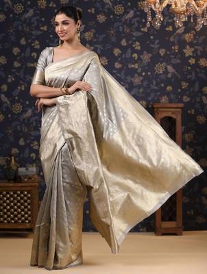 Cream woven design banarasi saree 2