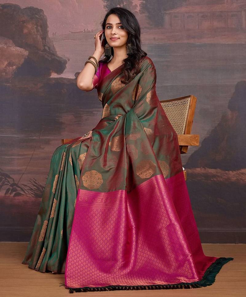 Green woven design banarasi zari sarees