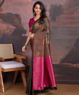 Green woven design banarasi zari sarees 2