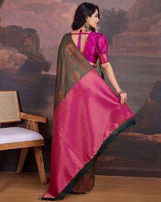 Green woven design banarasi zari sarees 3