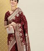 Brown ethnic motifs zari banarasi saree